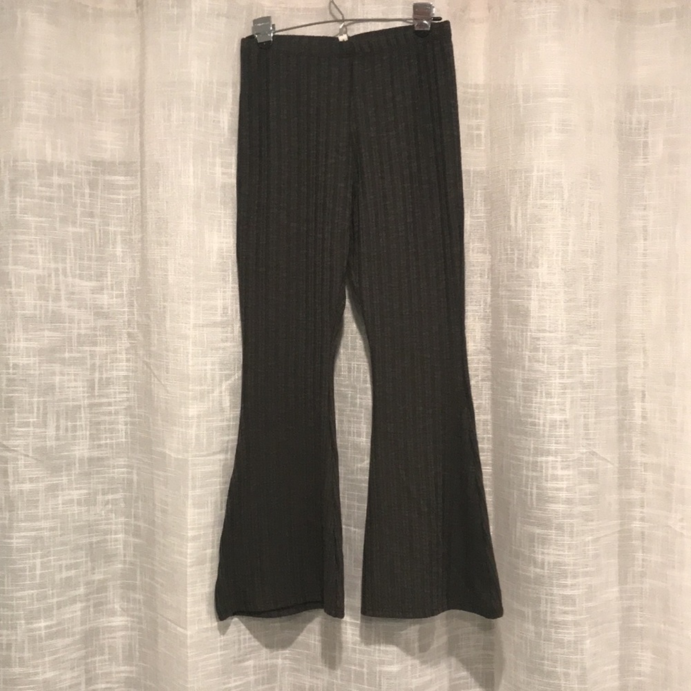 Charcoal Gray Ribbed Fit & Flare Pants